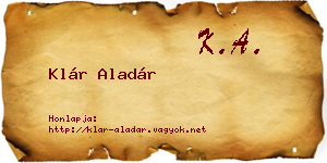 Klár Aladár névjegykártya